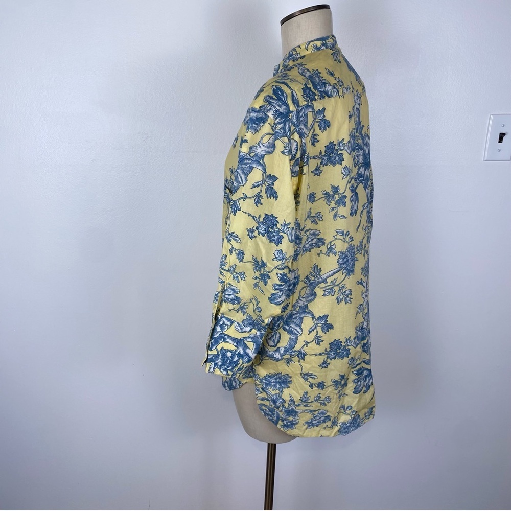 Zara Basic Tunic Blouse Button Down Blue Yellow F… - image 7